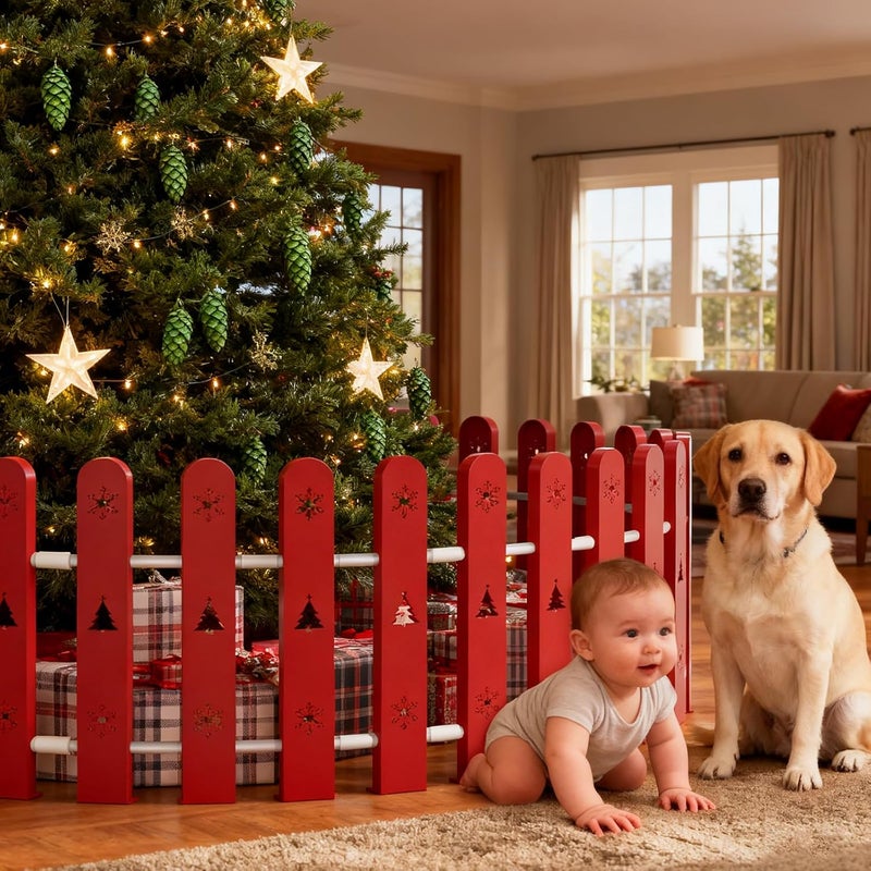 CALCHELE Christmas Tree Fences Party Decoration 35Pcs Red - Image 1